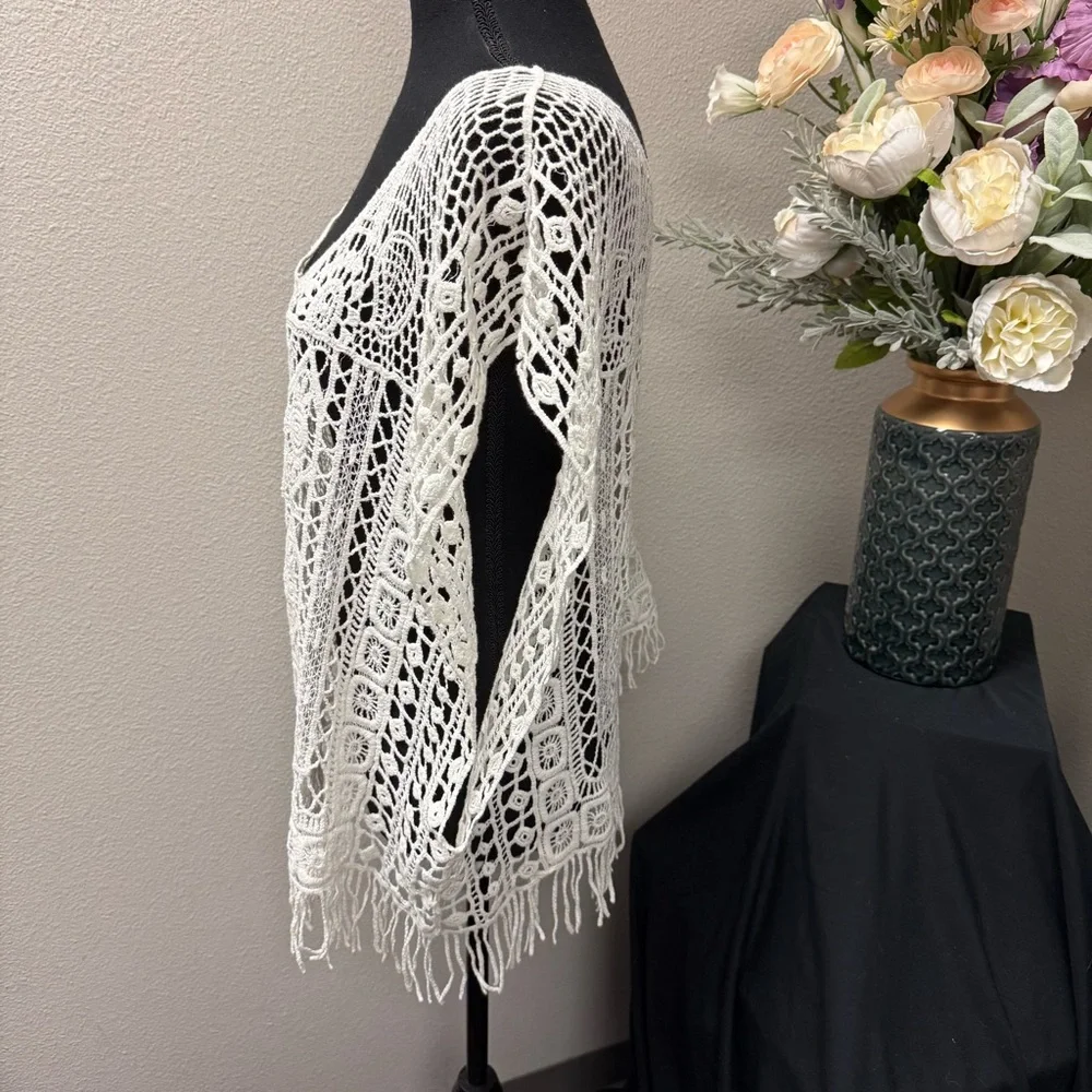 Umgee Crochet Lace Fringe Tunic Top Boho Festival Beach Layering M/L - Picture 2 of 7
